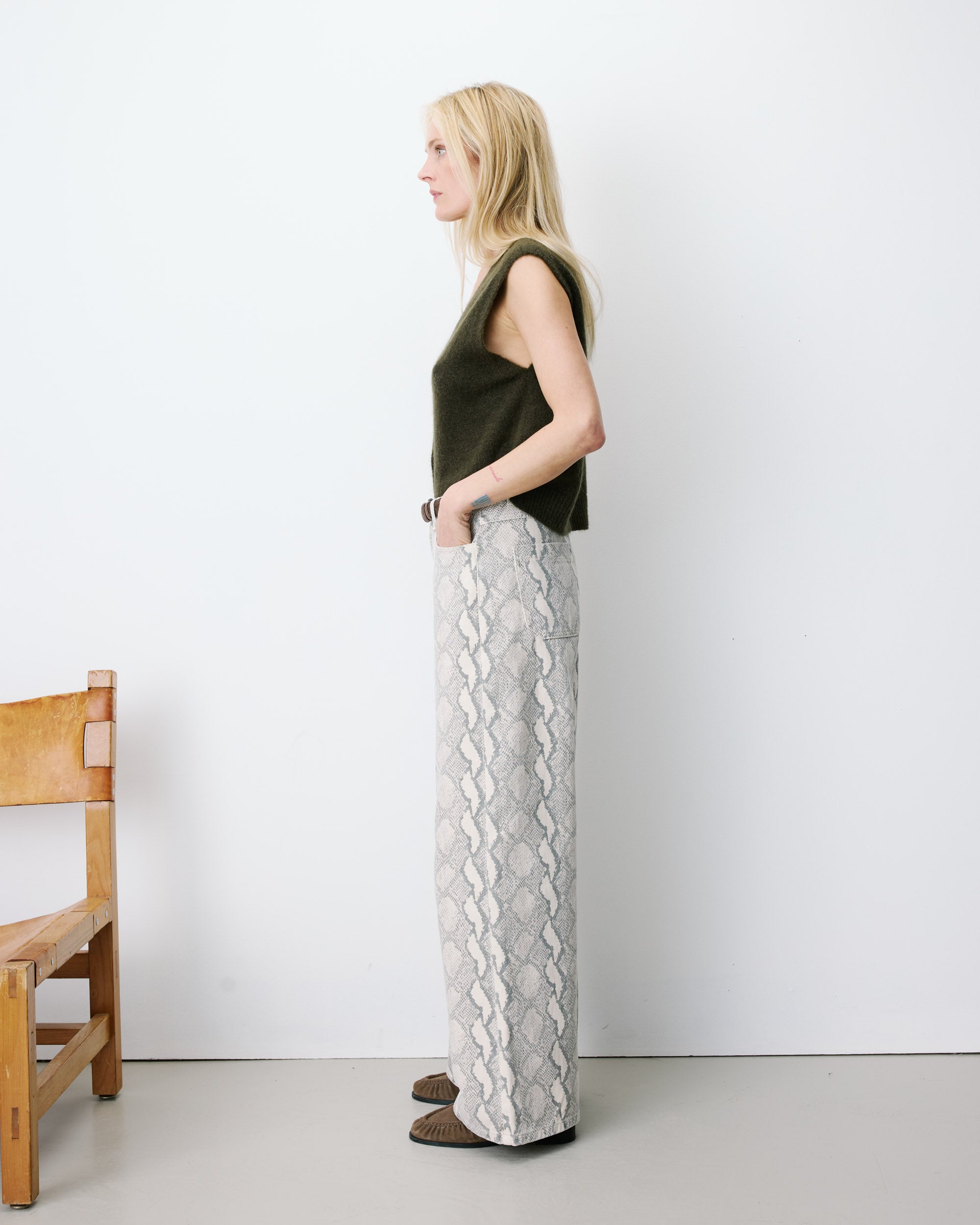High-waist loose printed jeans python Socca