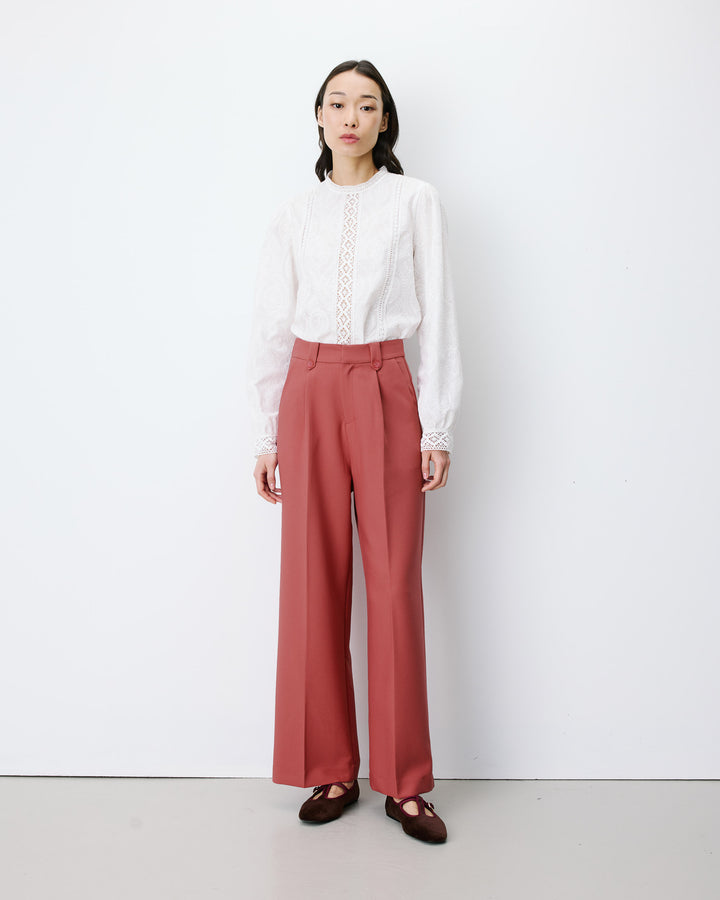 Pantalon tailleur large à plis blush Nilay