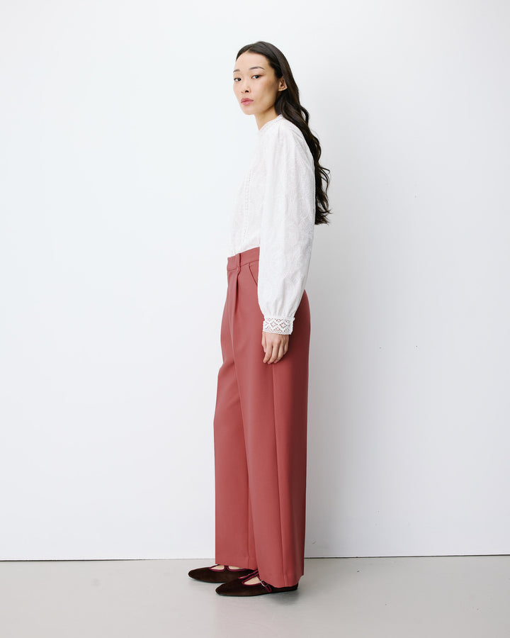Pantalon tailleur large à plis blush Nilay