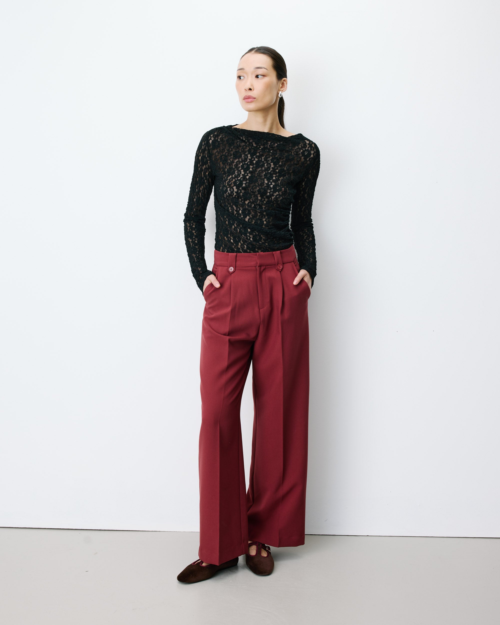 Wide-leg pleated tailored pants terracotta Nilay