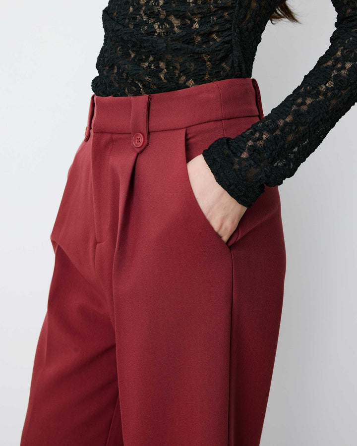 Wide-leg pleated tailored pants terracotta Nilay