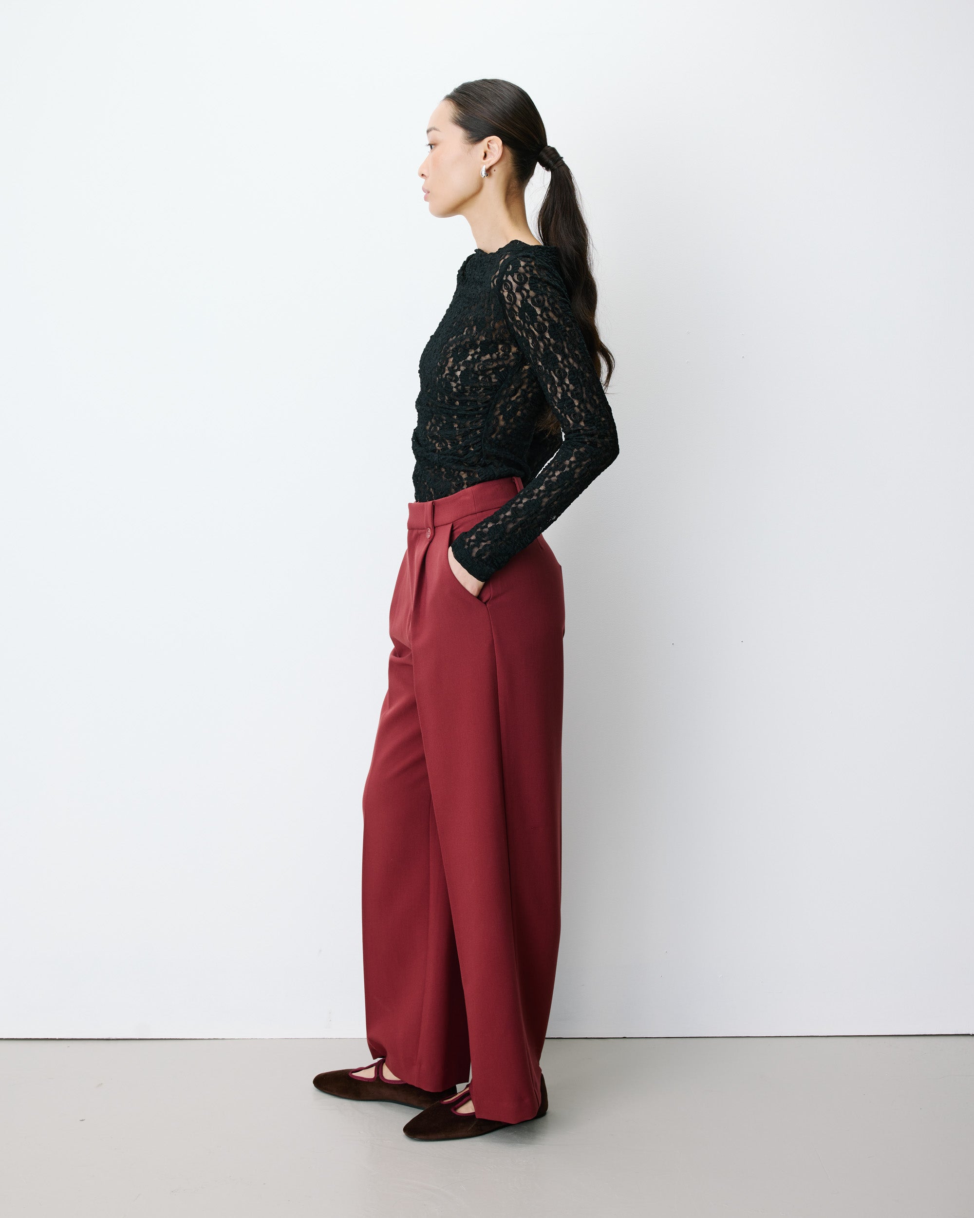 Wide-leg pleated tailored pants terracotta Nilay