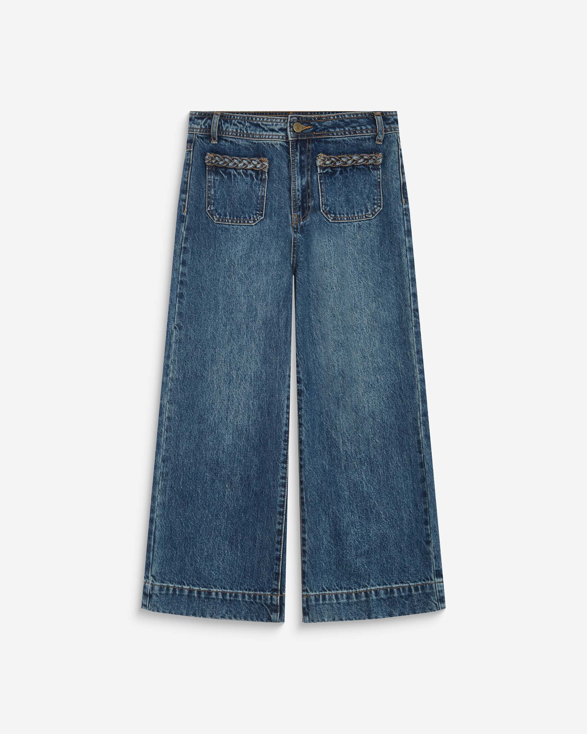Jean 7/8 taille haute poches plaquées vintageblue Johan