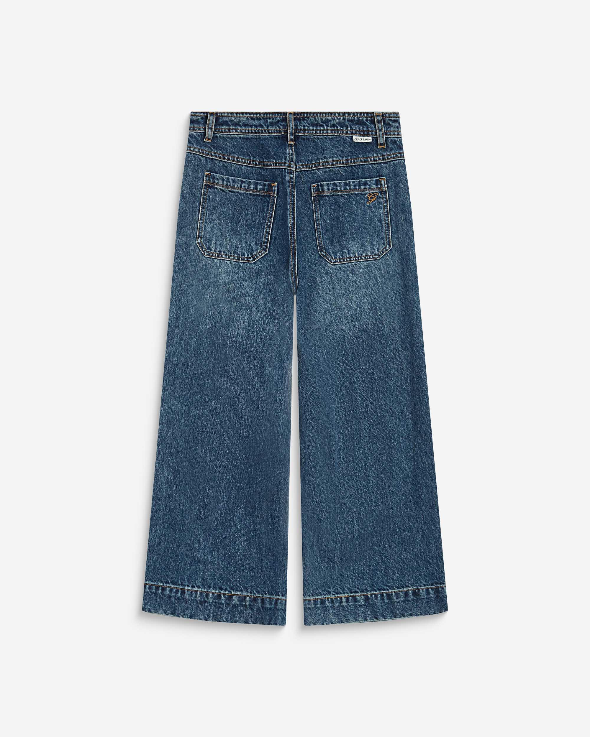 Jean 7/8 taille haute poches plaquées vintageblue Johan