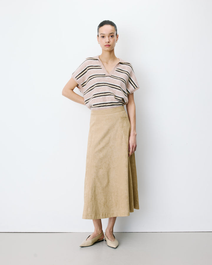Flared maxi suede-effect skirt coffee Ariana