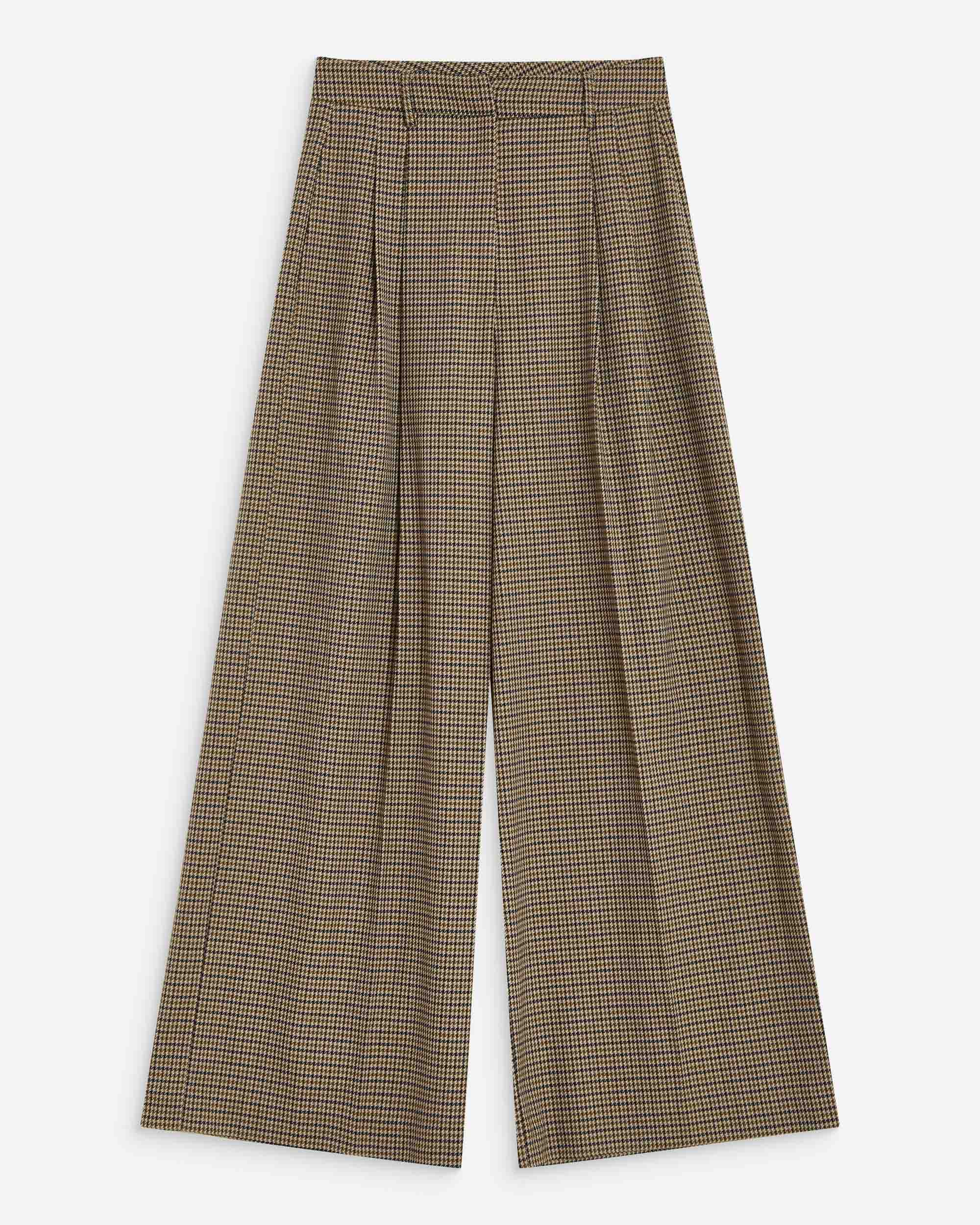 Pantalon tailleur ample pied-de-poule beige Ayen