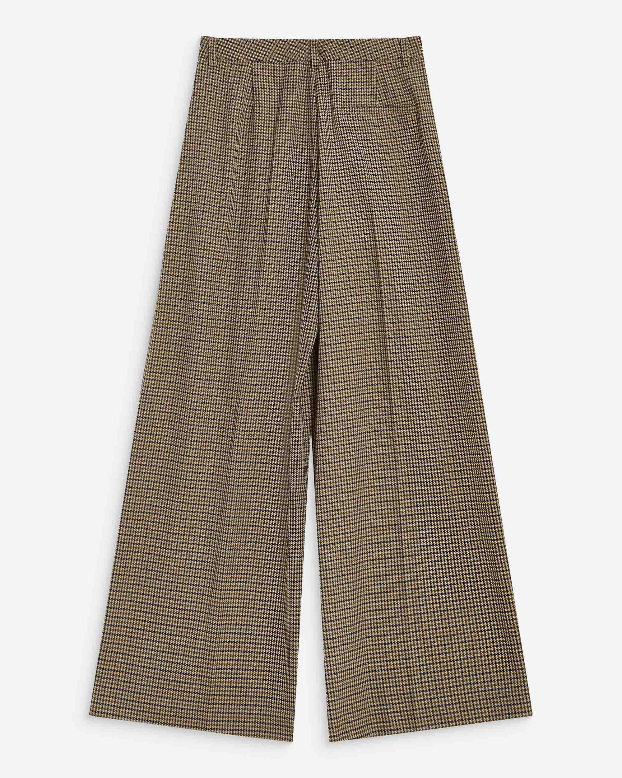Pantalon tailleur ample pied-de-poule beige Ayen