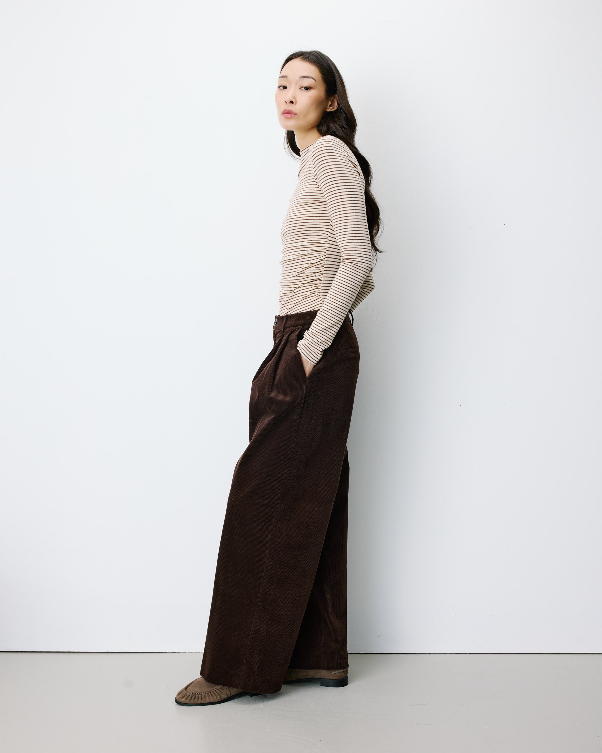 Wide-leg corduroy pants chocolat Abriel