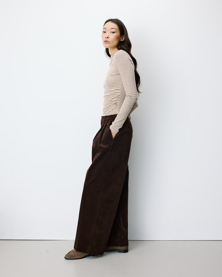 Wide-leg corduroy pants chocolat Abriel