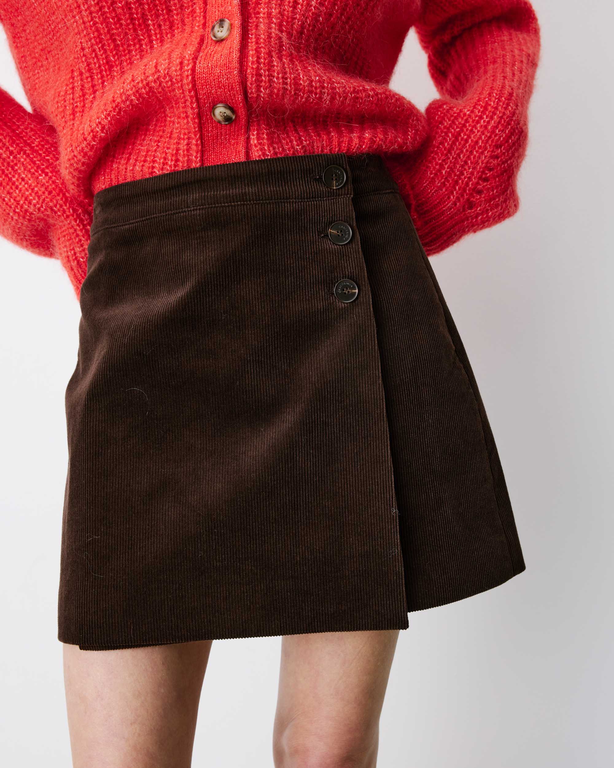 Corduroy wrap mini skirt chocolat Adele