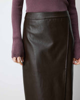 Faux-leather wrap midi skirt chocolat Aenor
