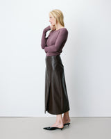Faux-leather wrap midi skirt chocolat Aenor
