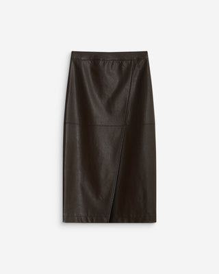 Faux-leather wrap midi skirt chocolat Aenor