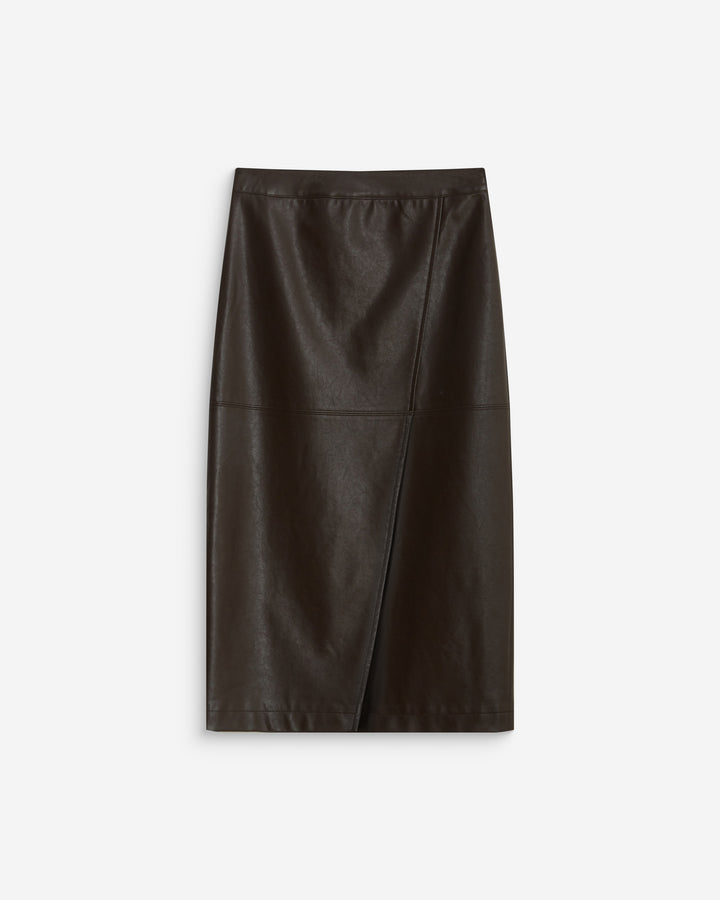 Faux-leather wrap midi skirt chocolat Aenor