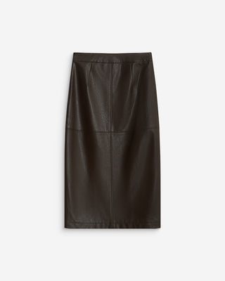 Faux-leather wrap midi skirt chocolat Aenor