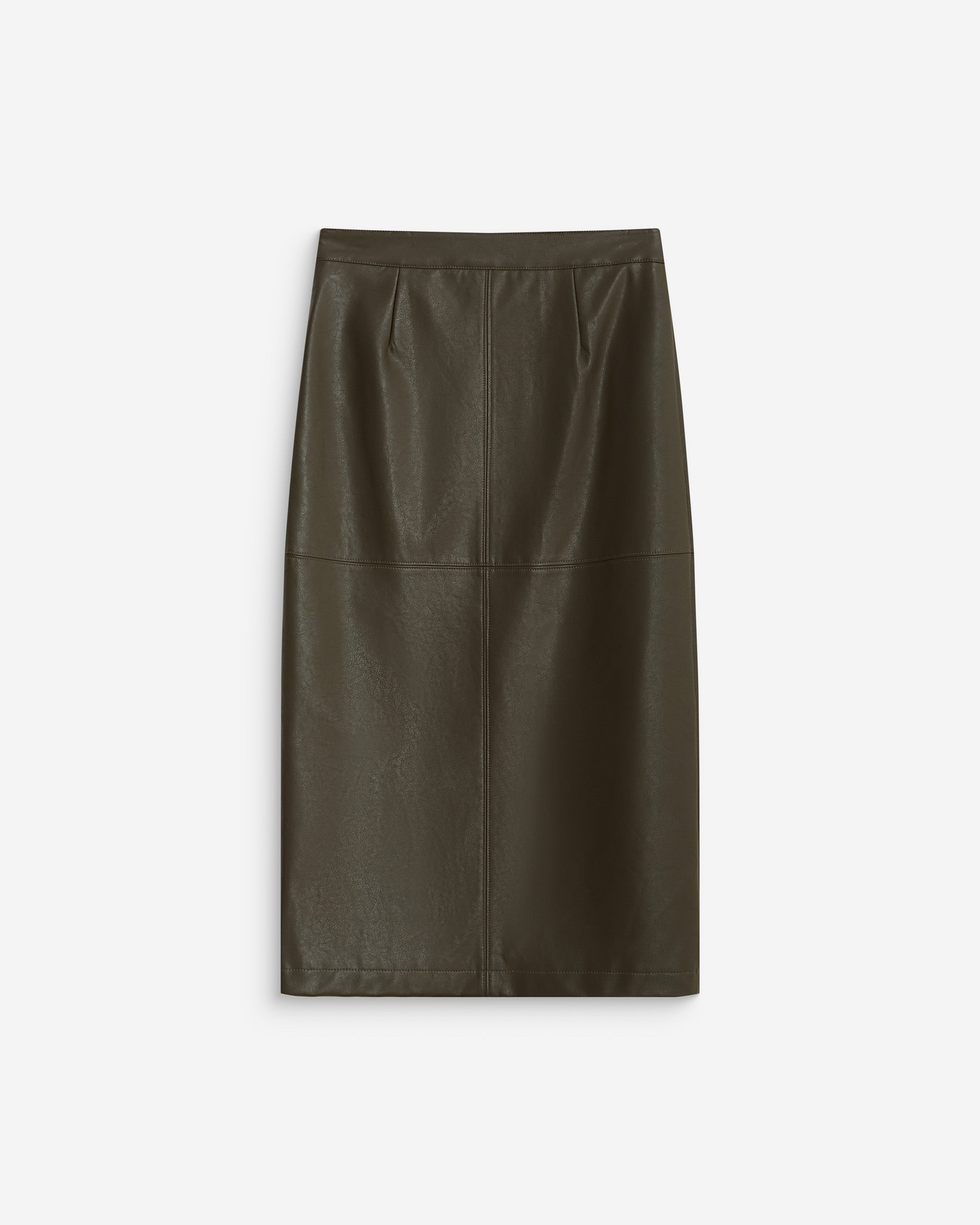 Falda midi cruzada de polipiel kaki Aenor