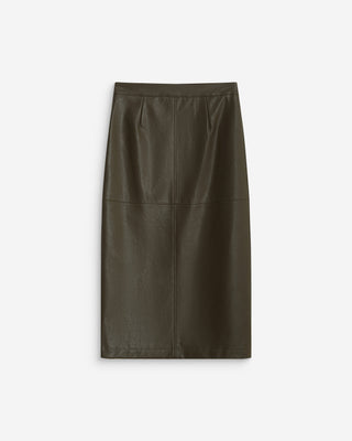 Falda midi cruzada de polipiel kaki Aenor