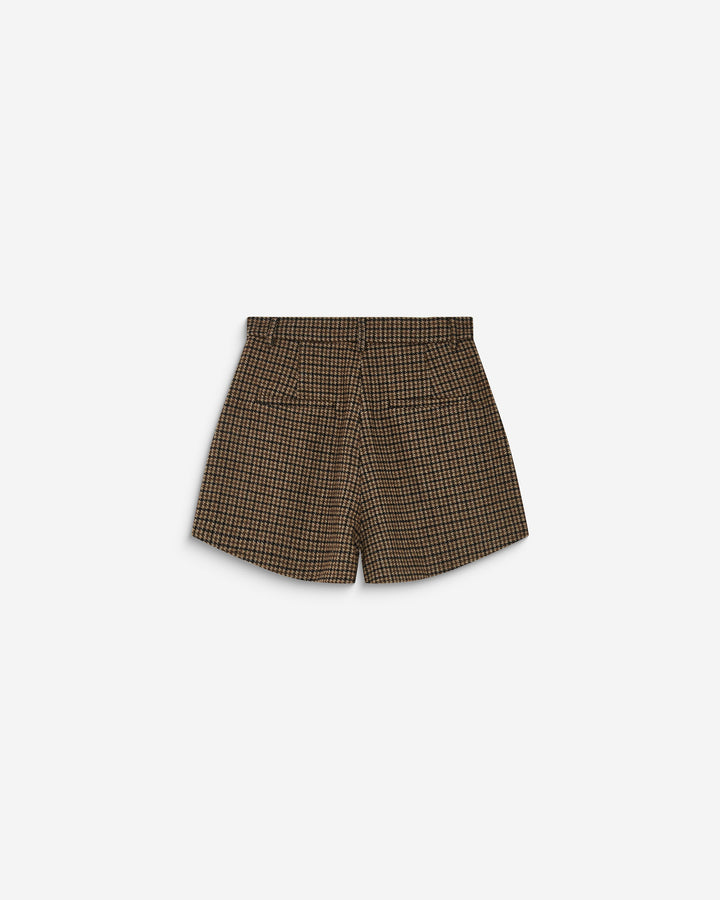 Short tailleur pied-de-poule taille haute coffee Arsenio