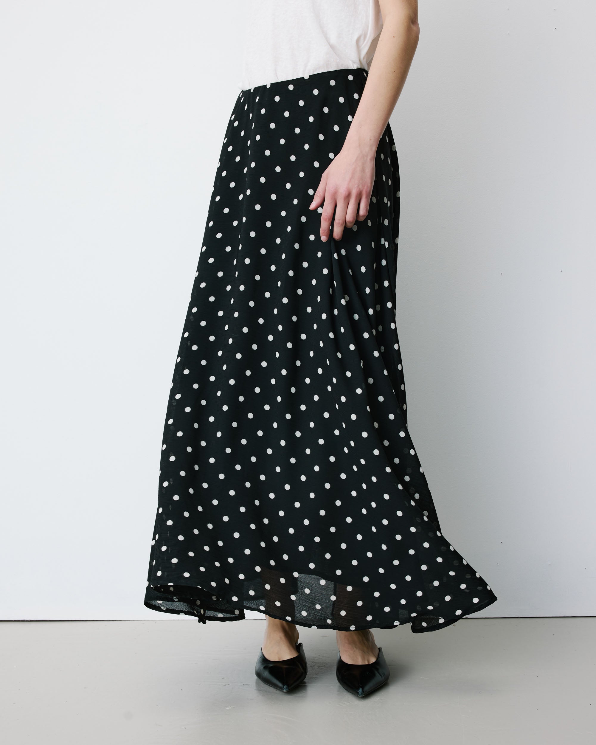 Jupe longue trapèze taille haute pois Analia