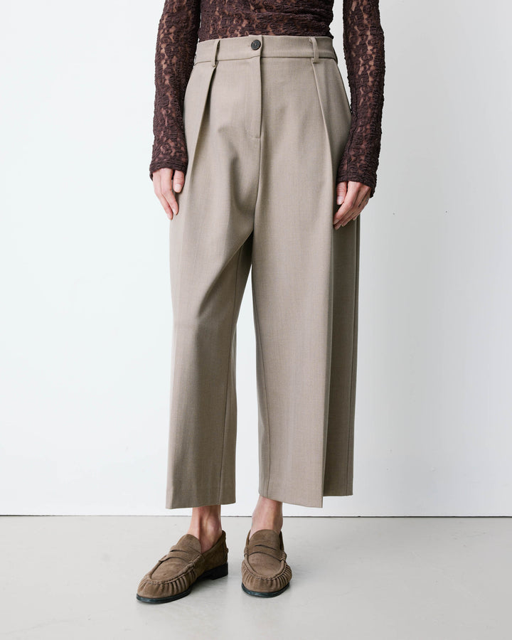 Wide-leg cropped tailored pants beige Atlantis