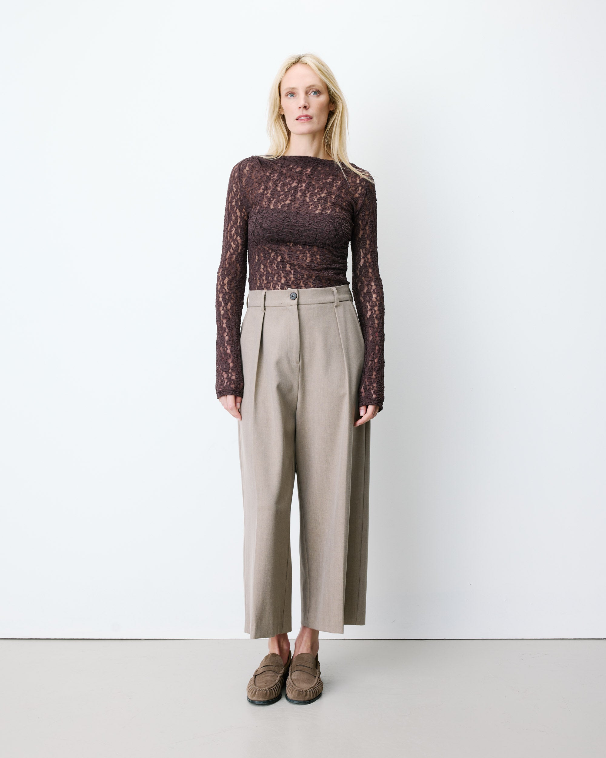 Wide-leg cropped tailored pants beige Atlantis