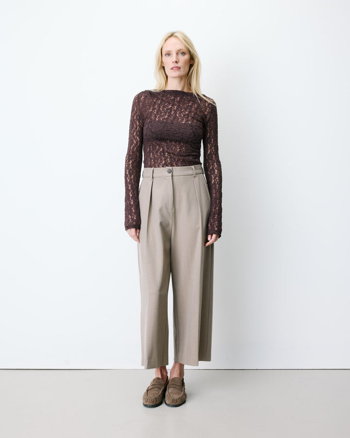 Wide-leg cropped tailored pants beige Atlantis