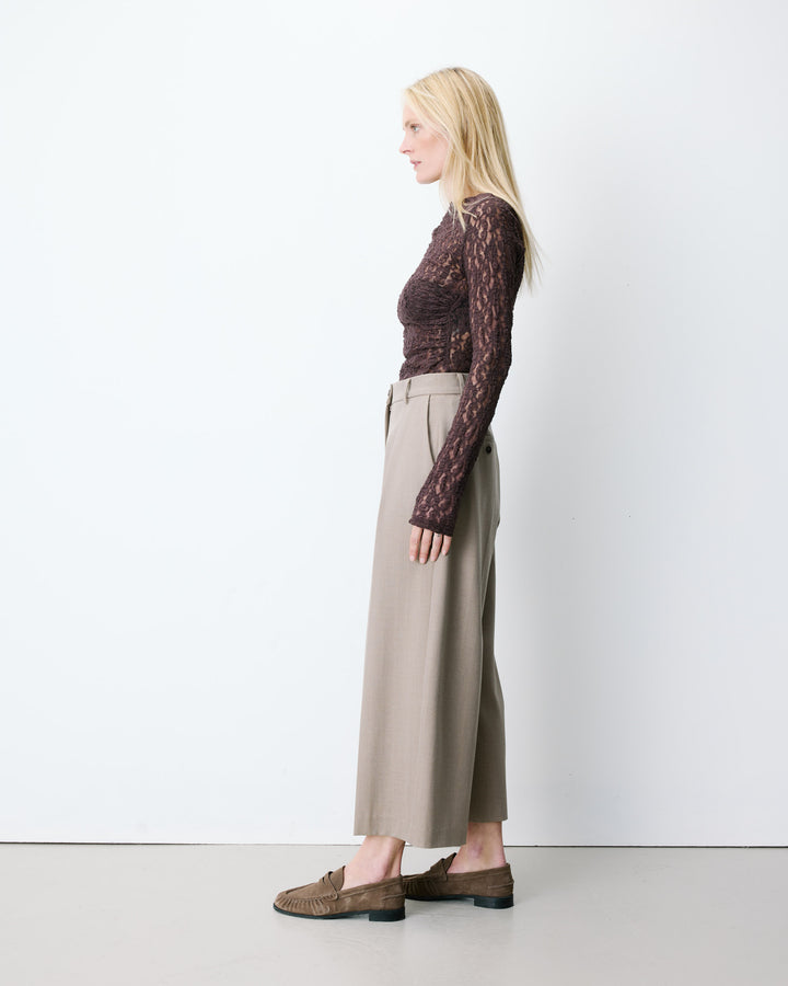 Wide-leg cropped tailored pants beige Atlantis