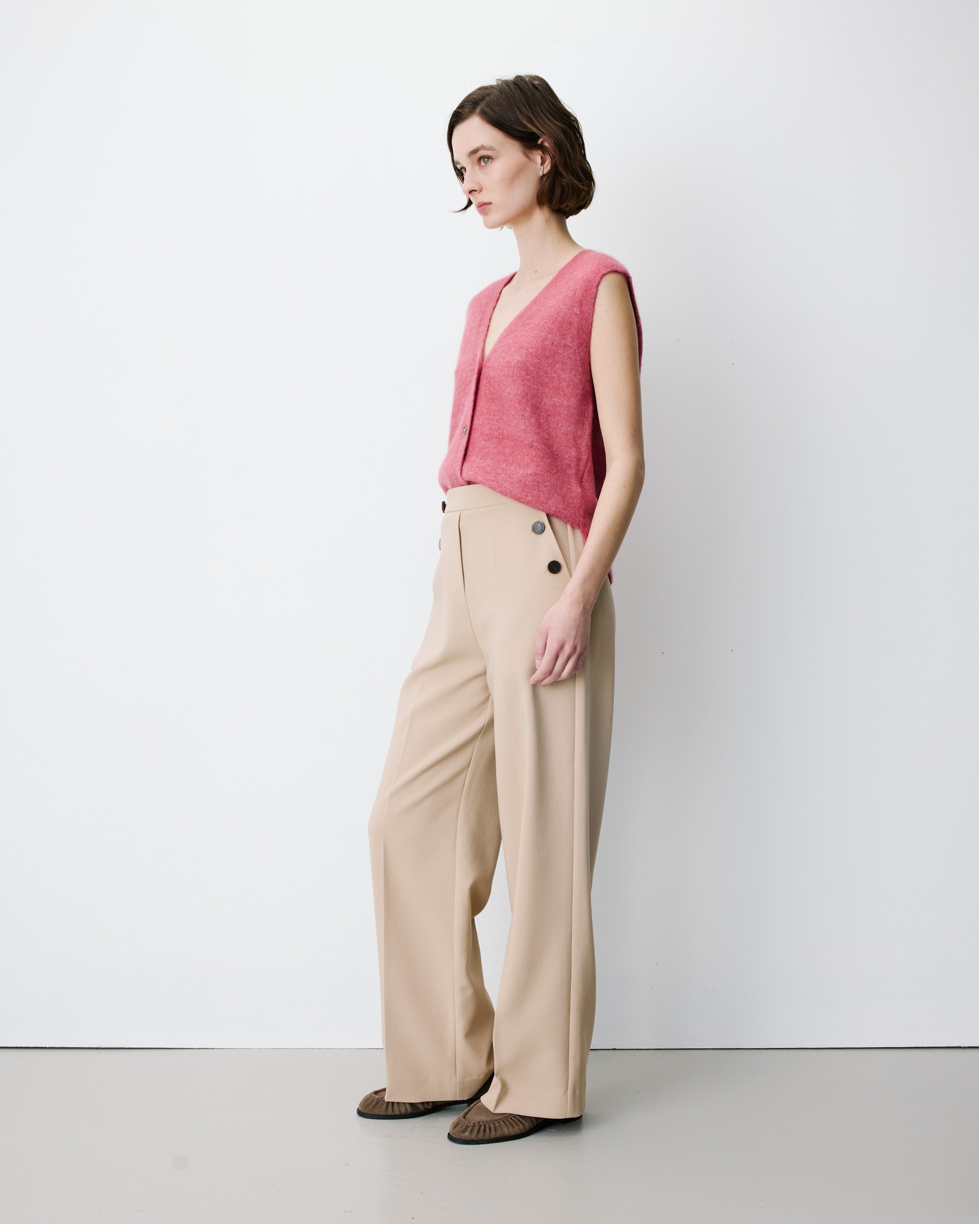Pantalón de traje de tiro alto beige Alexander