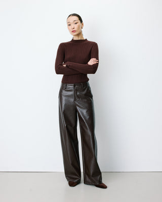 Textured faux-leather barrel pants chocolat Artius