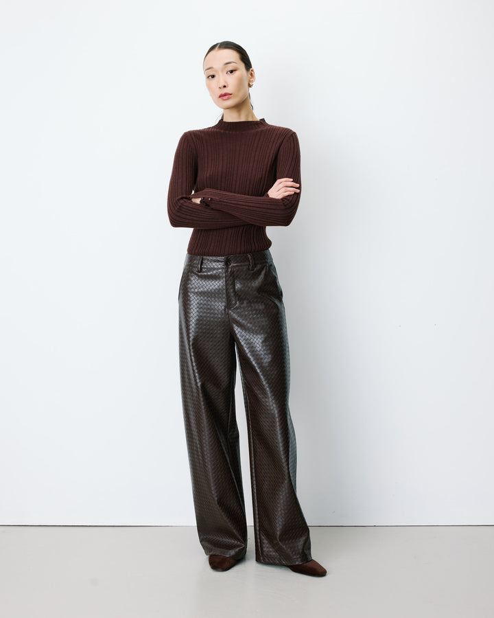 Textured faux-leather barrel pants chocolat Artius