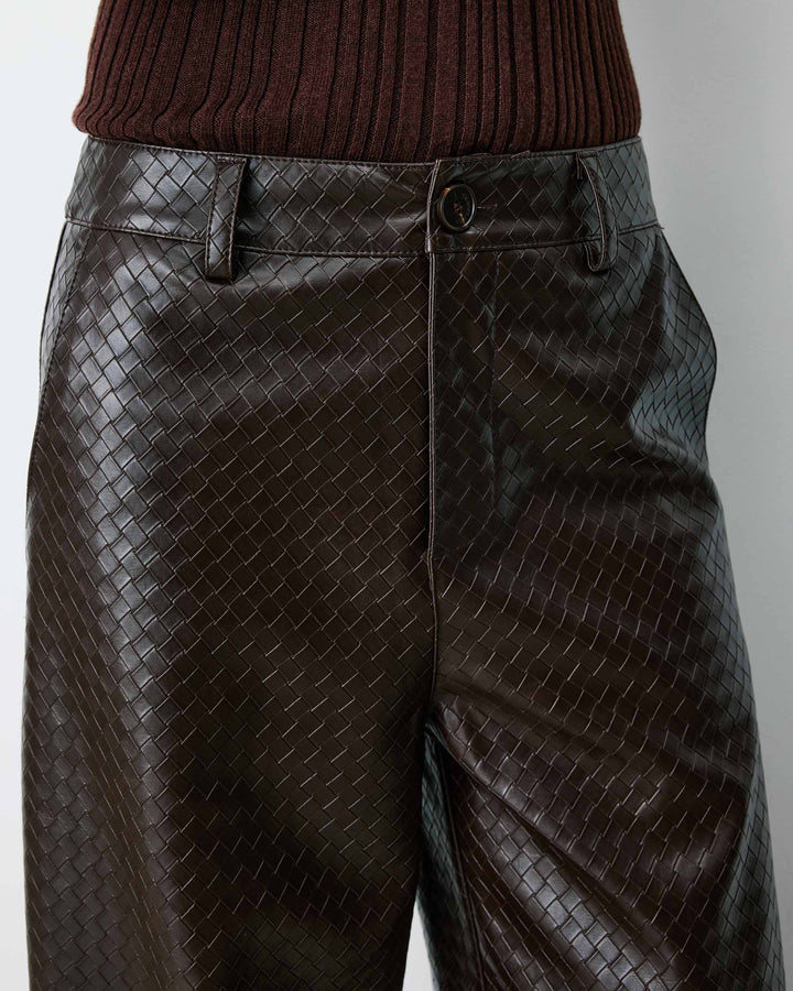 Textured faux-leather barrel pants chocolat Artius