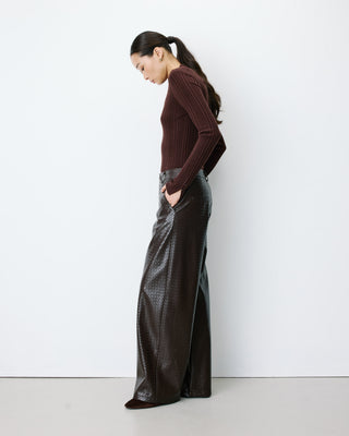 Textured faux-leather barrel pants chocolat Artius