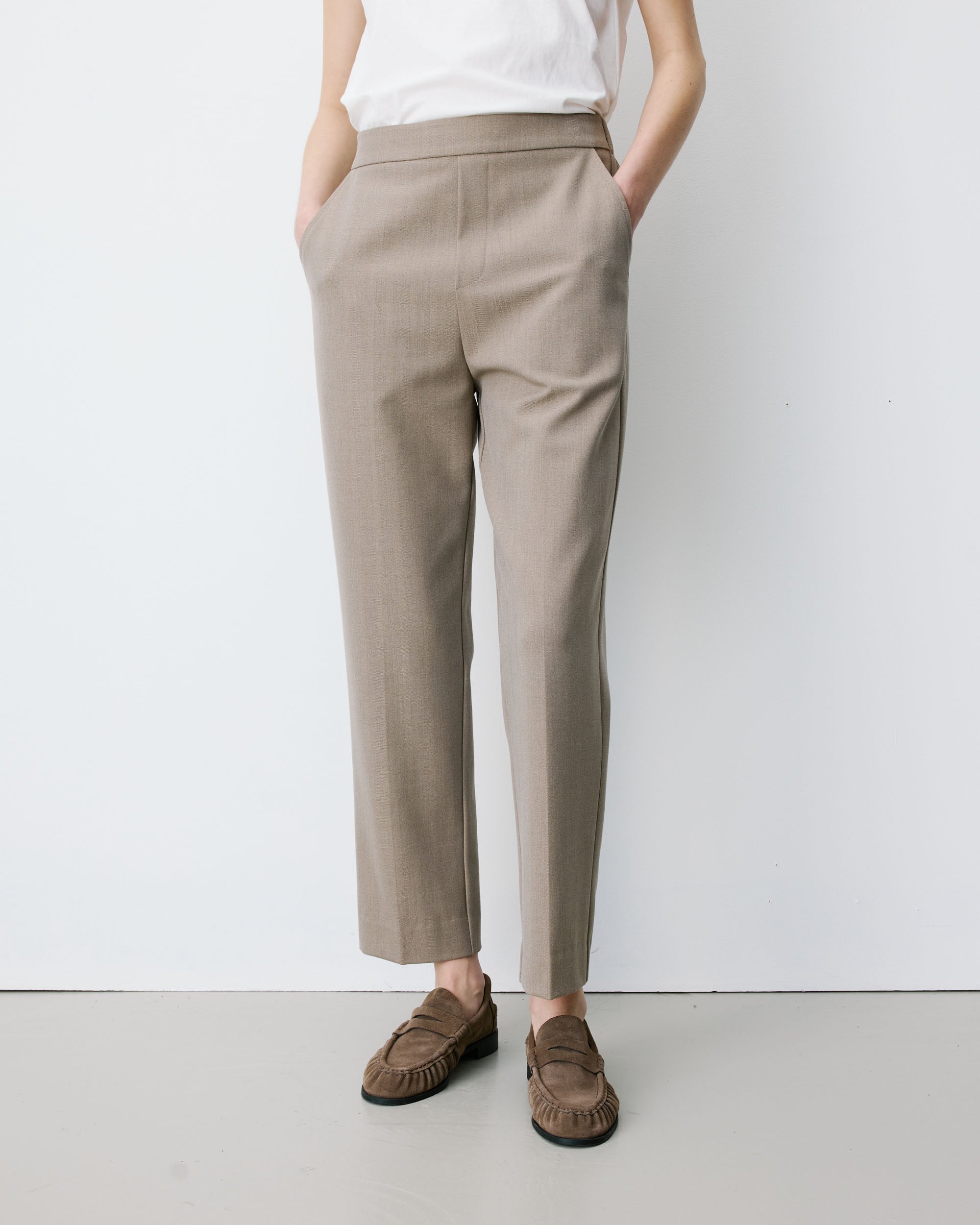 Pantalon cigarette court taille haute beige Armstrong