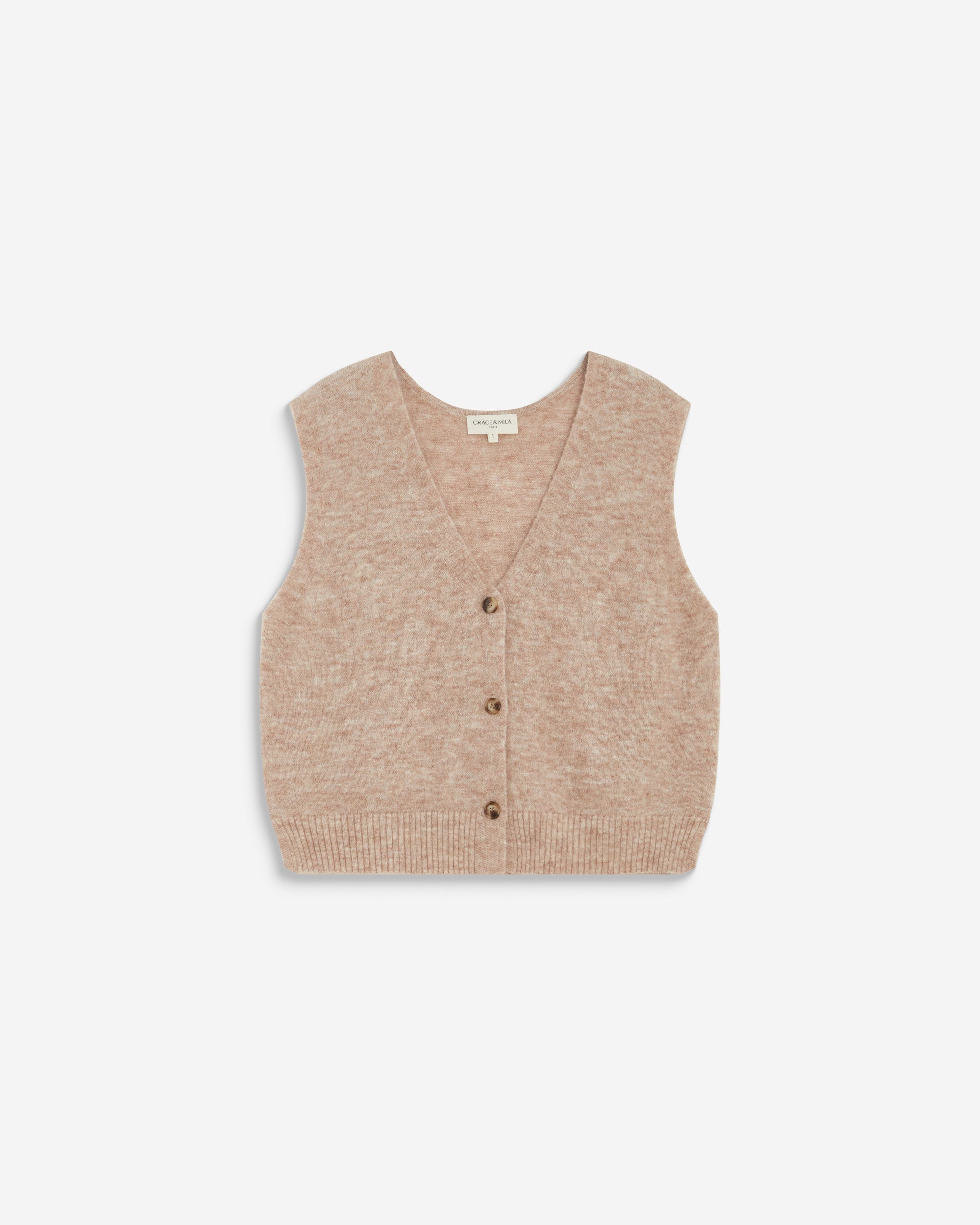 Cardigan sans manches boutonné col V beige Nars