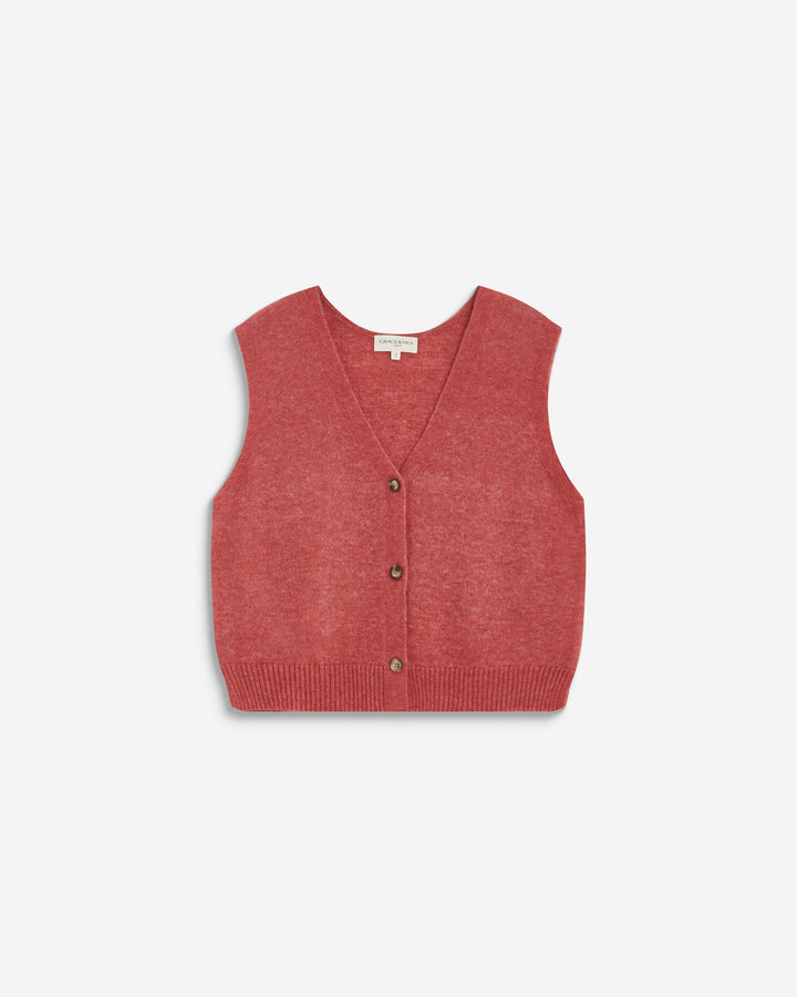 Cardigan sans manches boutonné col V blush Nars