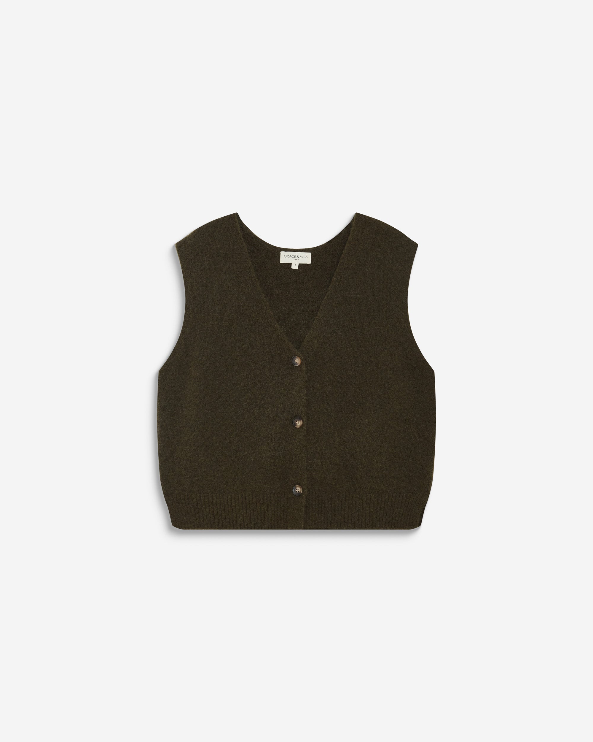 Cardigan sans manches boutonné col V kaki Nars