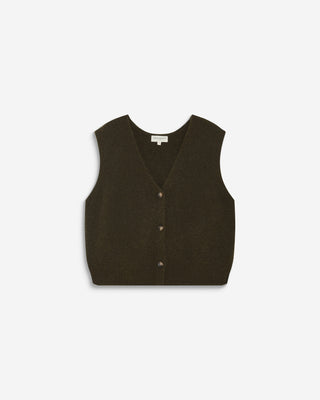 Cardigan sans manches boutonné col V kaki Nars