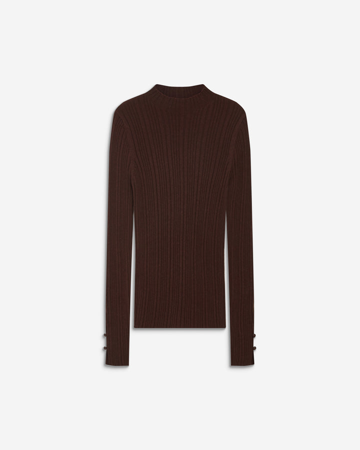 Pull maille fine près du corps col montant chocolat Aloe