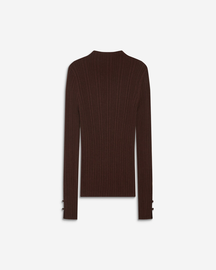 Pull maille fine près du corps col montant chocolat Aloe