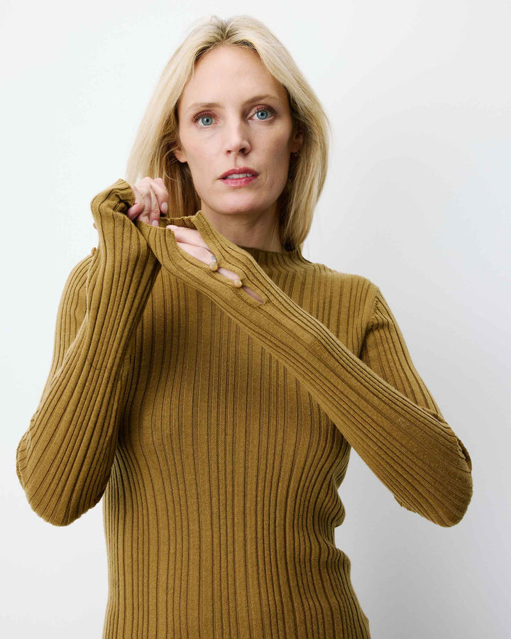 High-neck long-sleeve knit sweater olive Aloe