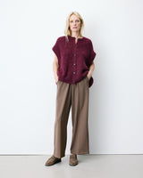 Cardigan loose sans manches col rond aubergine Addison