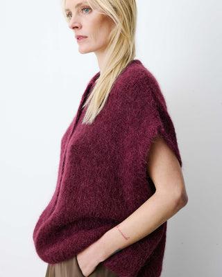 Cardigan loose sans manches col rond aubergine Addison