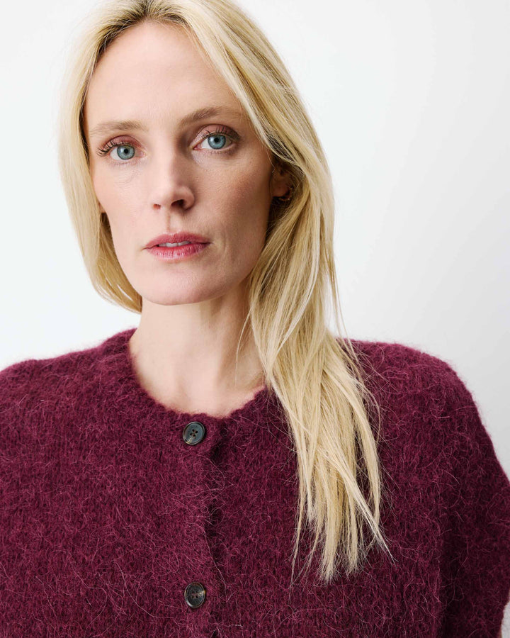 Cardigan loose sans manches col rond aubergine Addison
