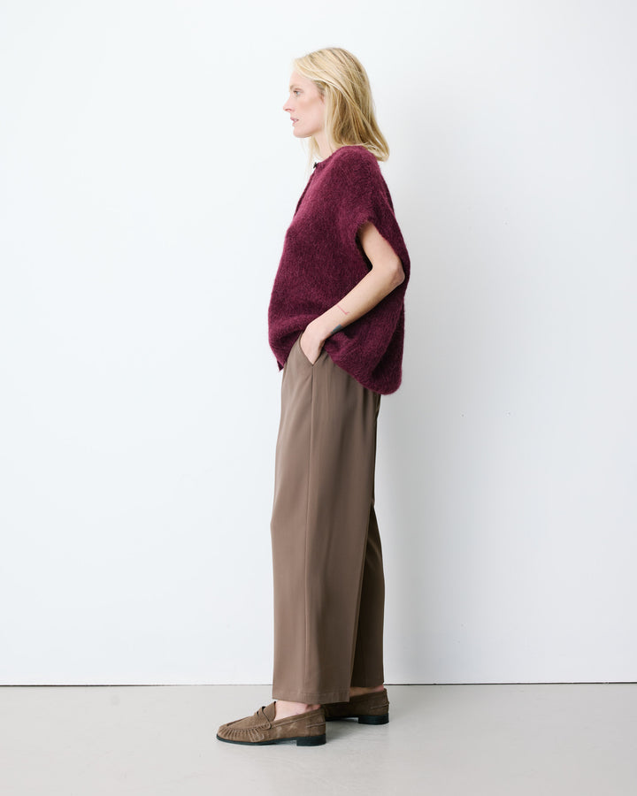 Cardigan loose sans manches col rond aubergine Addison