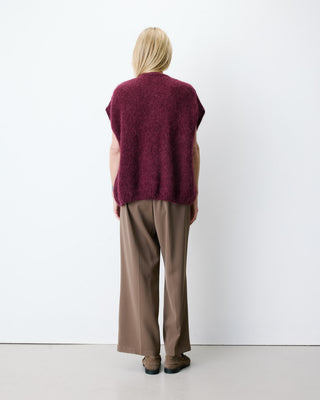 Cardigan loose sans manches col rond aubergine Addison