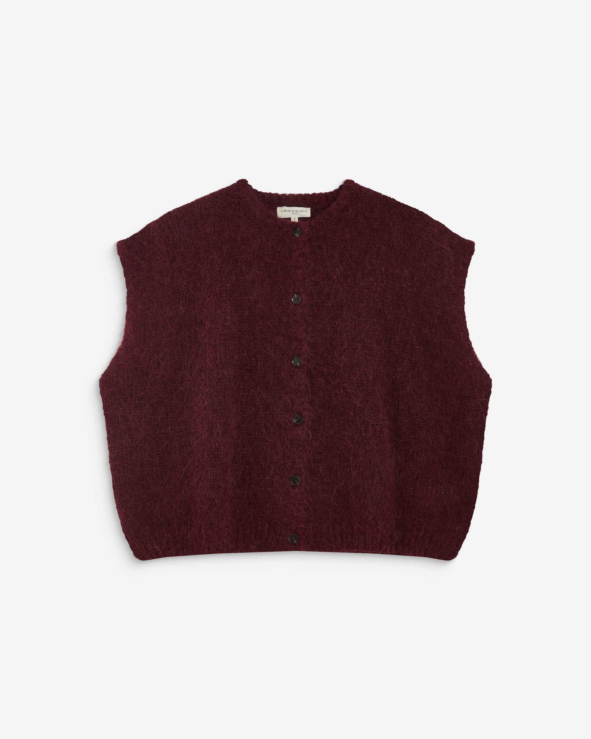 Cardigan loose sans manches col rond aubergine Addison