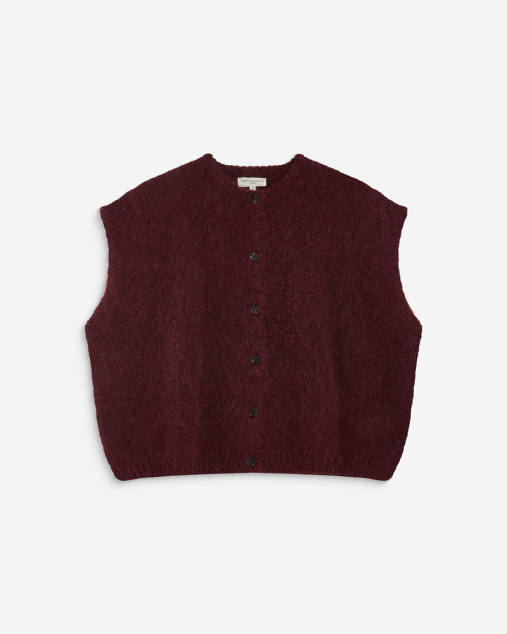 Cardigan loose sans manches col rond aubergine Addison