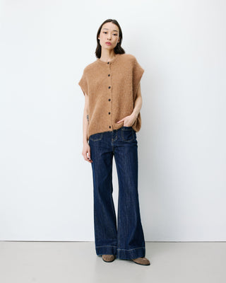 Cardigan loose sans manches col rond camel Addison