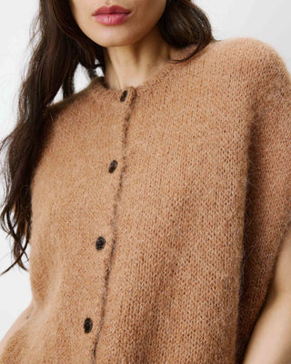 Cardigan loose sans manches col rond camel Addison