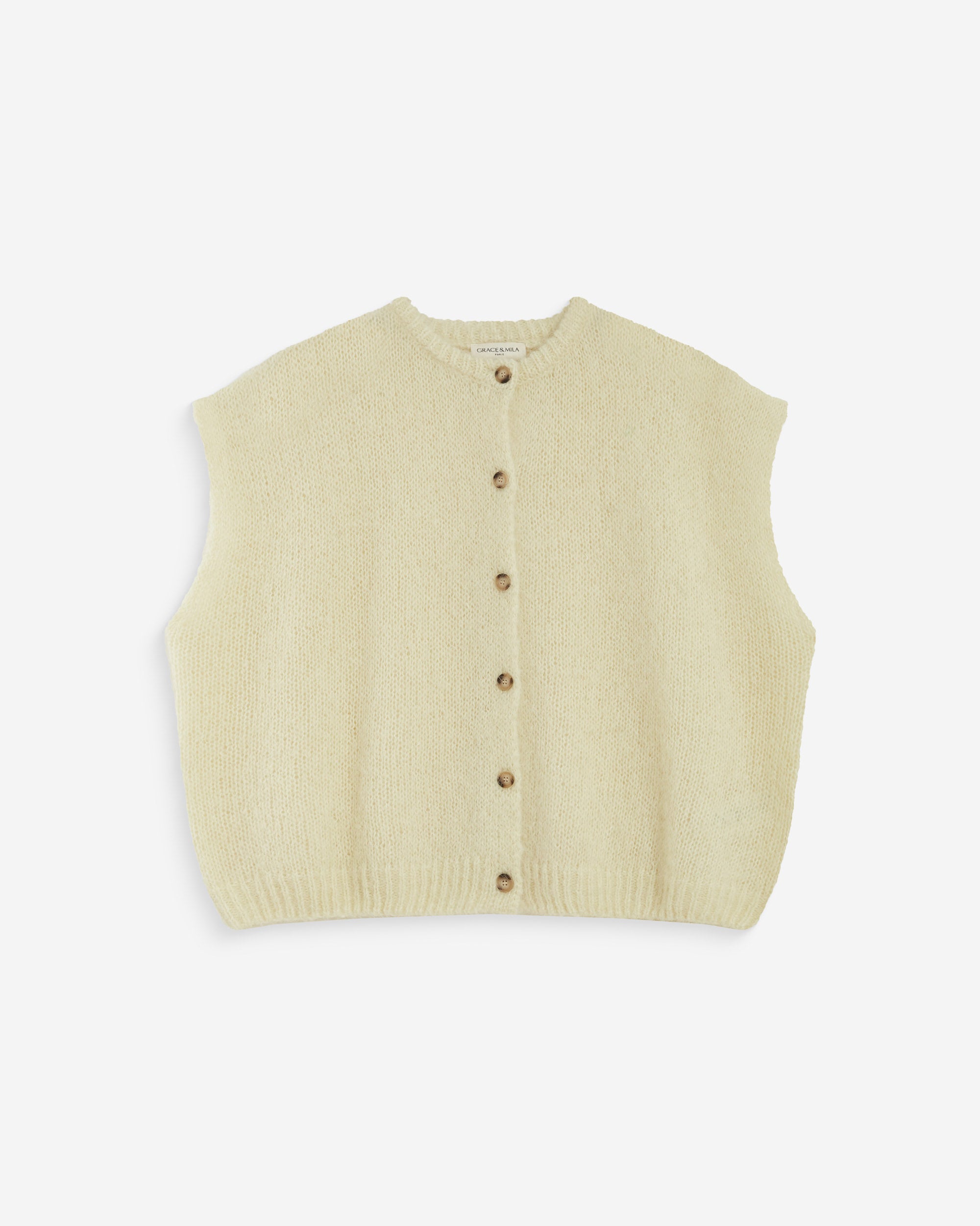 Cárdigan sin mangas cuello redondo vanille Addison